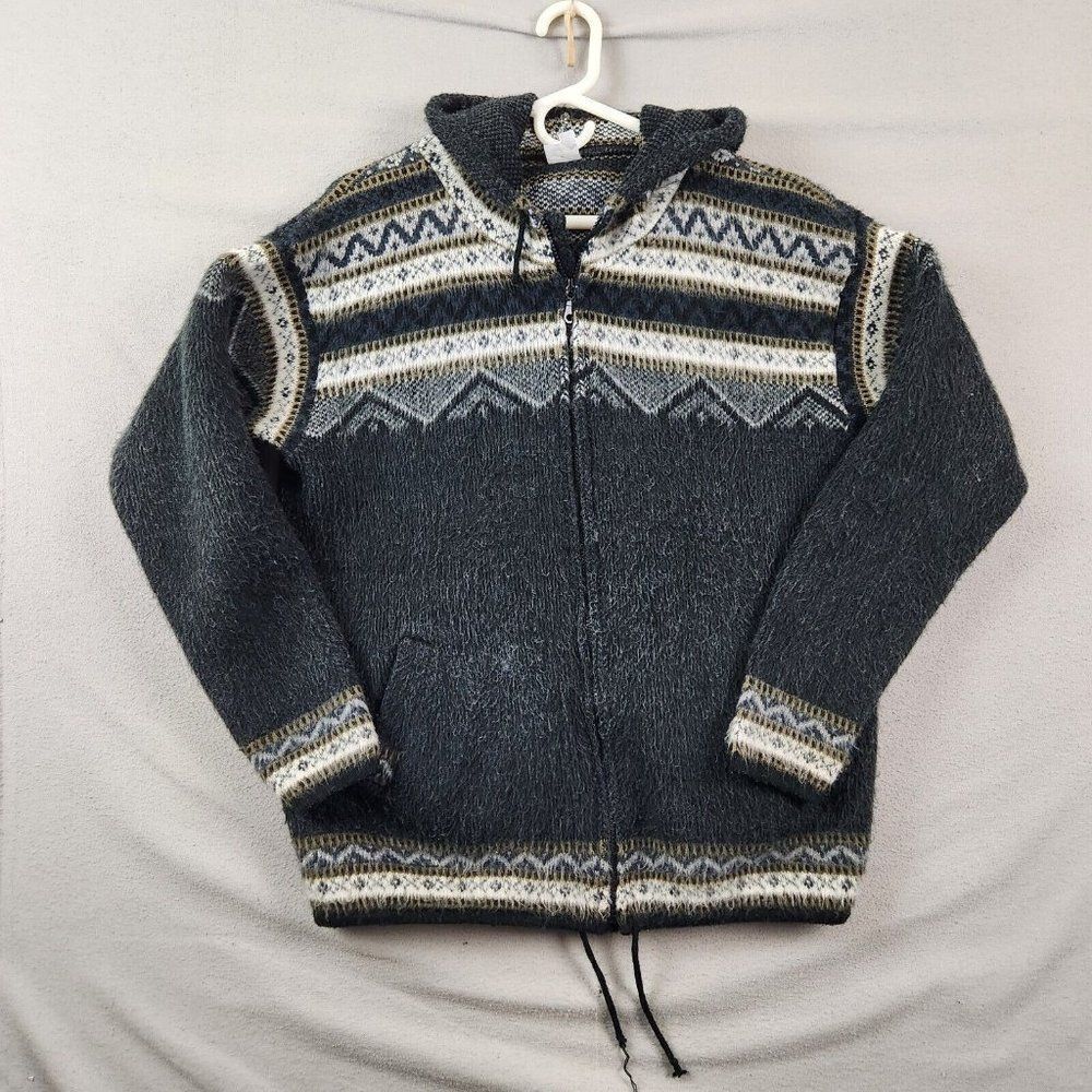 Genuine Artesanias Tuntaquimba Large Wool Aztec Hand Made Hooded Jacket